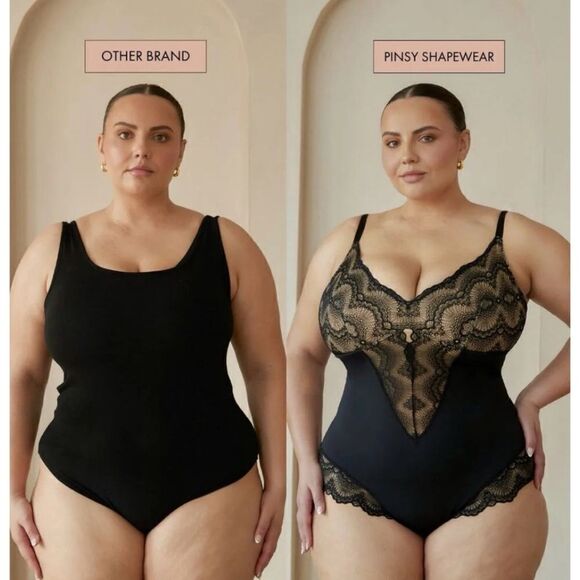 Pinsy Sculpting Lace Shapewear Bodysuit in Black Size 2X / Néw No Tags - Picture 4 of 11